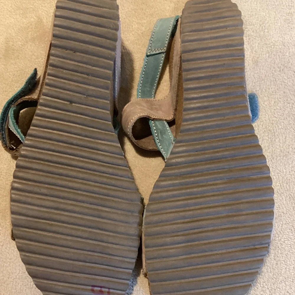 SABATINI Calzature Beige/Light Teal Leather Wedge Sandal, Women EU 39/US 8/UK 6
